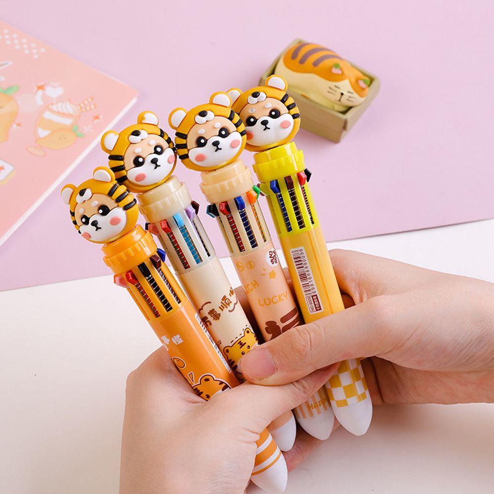 Bút Bi Ngòi 0.5mm 10 Màu Họa Tiết Động Vật Hoạt Hình Cho Bé