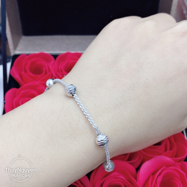 Lắc tay dây xù bông phối bi phay bạc thật mạ vàng trắng (xi kim)