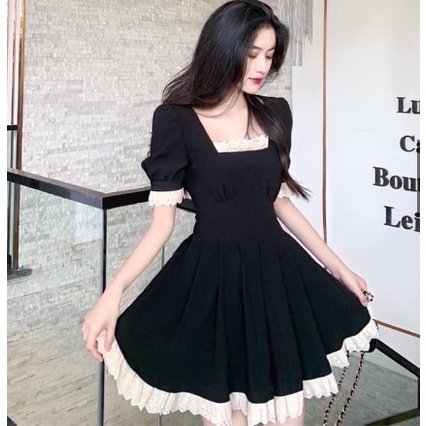VÁY ĐẦM DÁNG XOÈ PHỐI REN TRẮNG TIỂU THƯ QUẢNG CHÂU TÔN DÁNG CỰC XINH XẮN