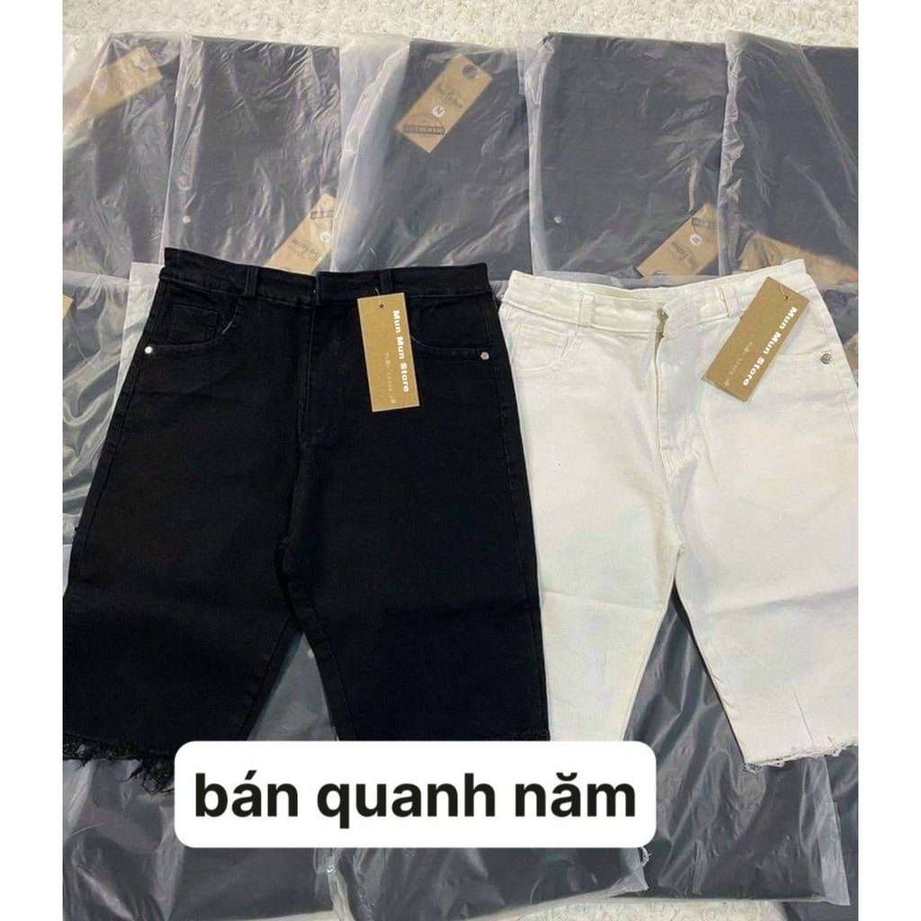 [𝐅𝐫𝐞𝐞 𝐒𝐡𝐢𝐩]Quần jean kaki ngố lửng nữ đen - trắng Co Giãn, Quần Ngố kaki Jean Đùi Nữ Trơn  ( ảnh thật)