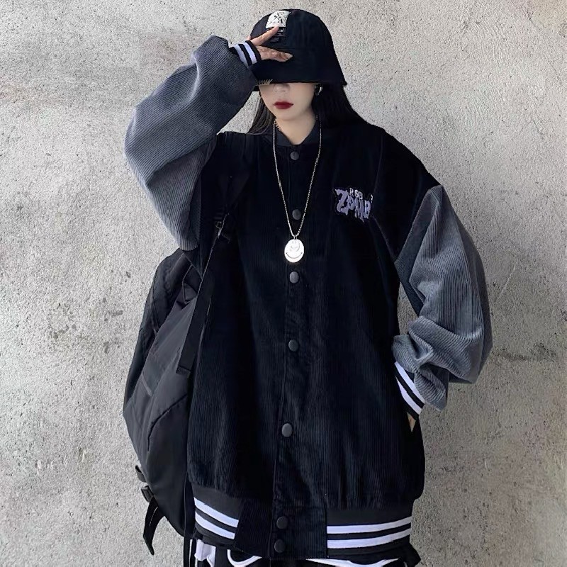 [Mã SKAMA06 giảm 8% TỐI ĐA 50K đơn250K] Áo khoác bomber nhung bóng chày đen phối tay xám from unisex nam và nữ | BigBuy360 - bigbuy360.vn