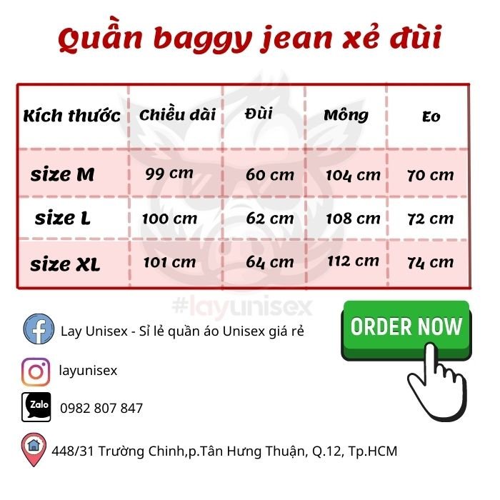 Quần baggy jeans nam xẻ đùi unisex