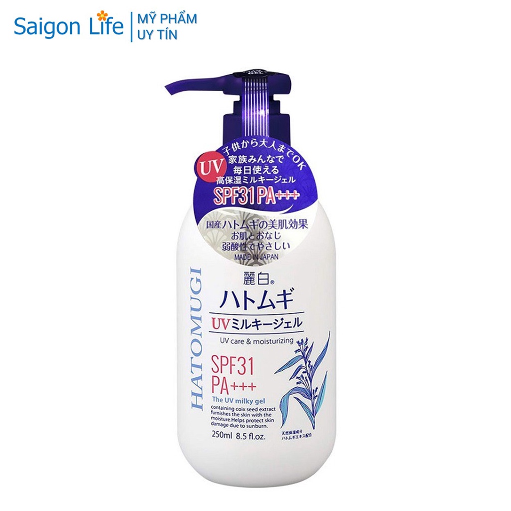 Sữa Dưỡng Thể Chống Nắng Reihaku Hatomugi SPF31 PA+++ UV Care &amp; Moisturizing Milky Gel 250ml