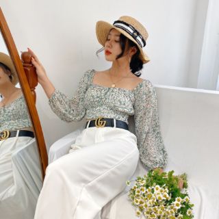 CROP TOP TAY PHỒNG BO NGỰC HOA