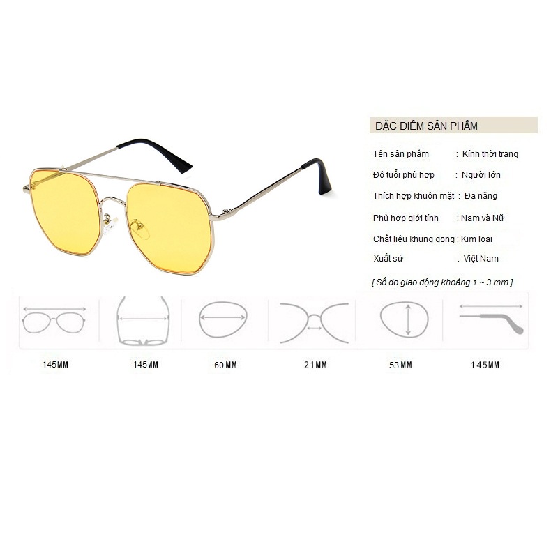 Kính Râm, Kính Mát Nam Nữ, Mắt Vuông To Gọng Kim Loại Mắt Màu Đỏ, Vàng Thời Trang - BLUE LIGHT