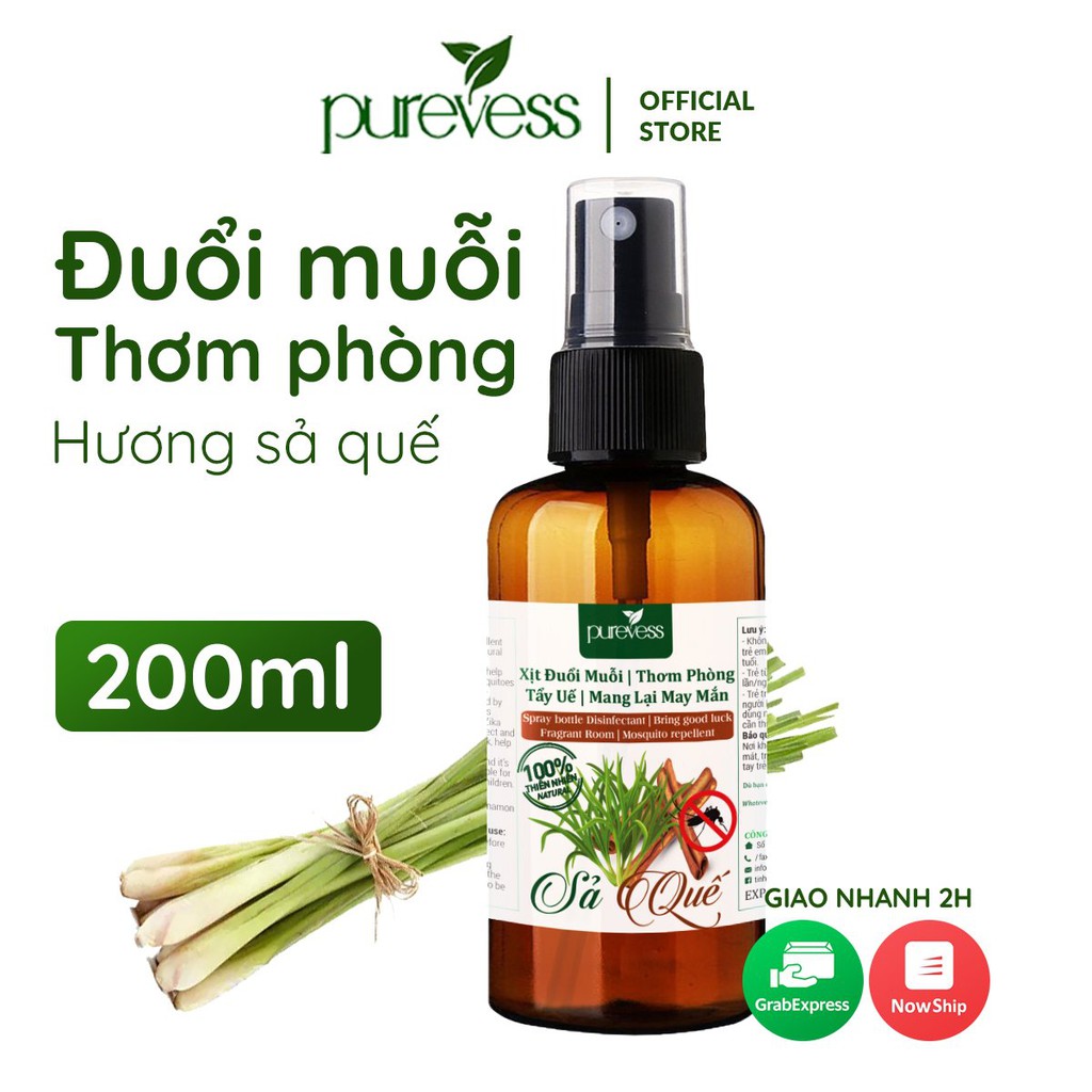 Tinh dầu đuổi muỗi sả quế Purevess dạng xịt giúp thư giãn, thơm phòng 50ml