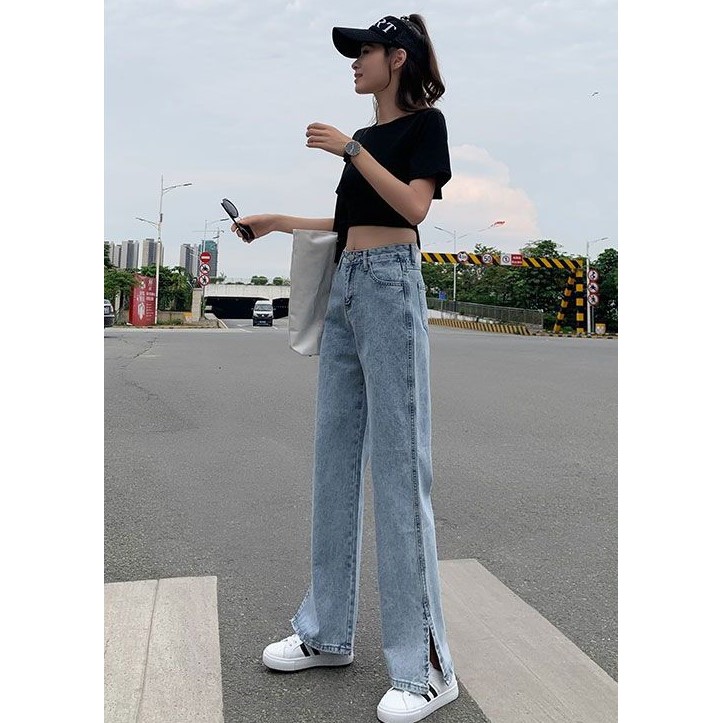 [ NỖI NHỚ ] QUẦN JEAN ỐNG RỘNG NỮ LƯNG CAO XẺ LAI MÀU XANH NHẠT LAI CUỐN CAO CẤP HADI ĐỦ SIZE S, M, L SIÊU HOT, ĐỈNH CAO