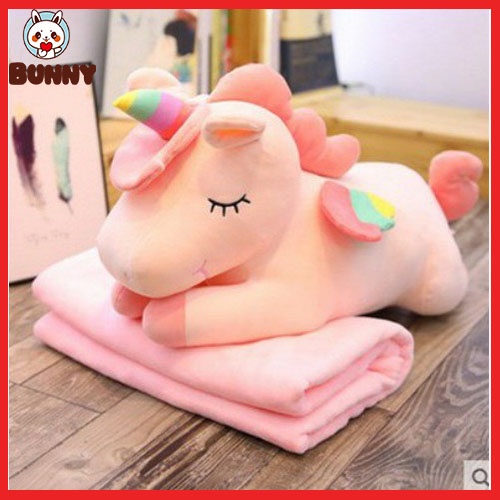 Bộ chăn gối văn phòng ngựa Pony 3 in 1,Gấu bông Ngựa Pony kèm mềm thiết kế xinh xắn thông minh tiện lợi,- 𝐁𝐔𝐍𝐍𝐘