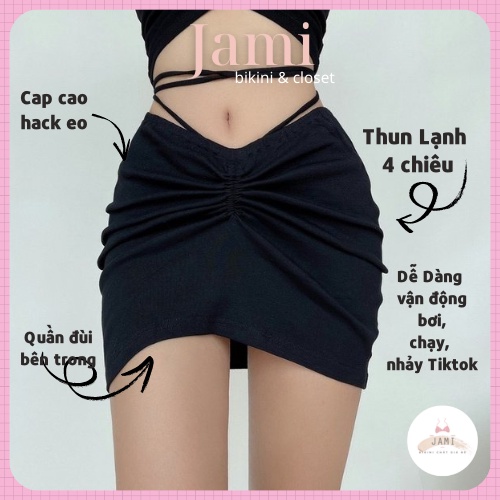 váy dây rút thắt eo THUN LẠNH 4 CHIỀU có kèm quần kín đáo - V_057
