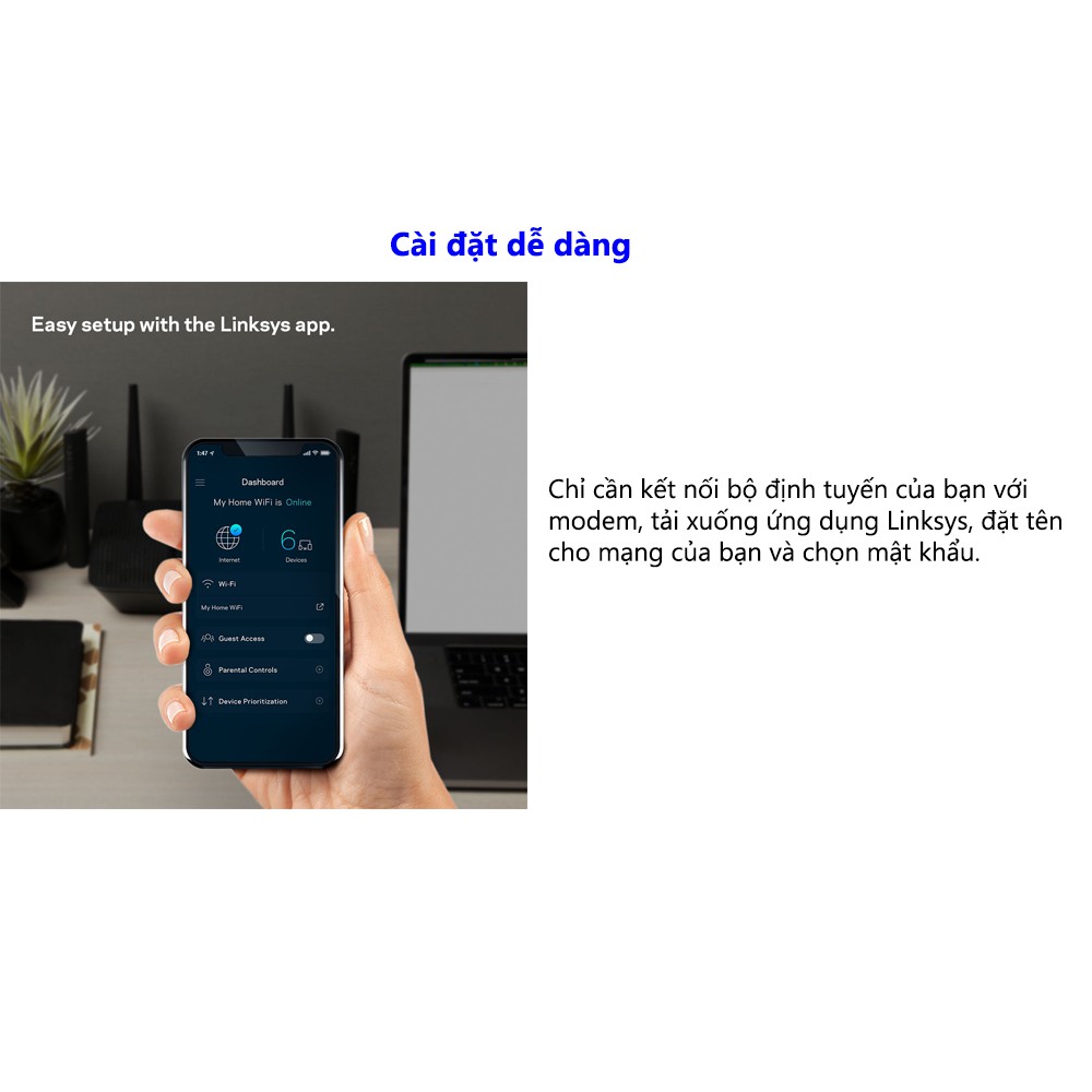 Bộ phát WiFi 3 băng tần LINKSYS MR8300 Mesh AC2200Mbps, MU-MIMO - Hãng phân phối chính thức