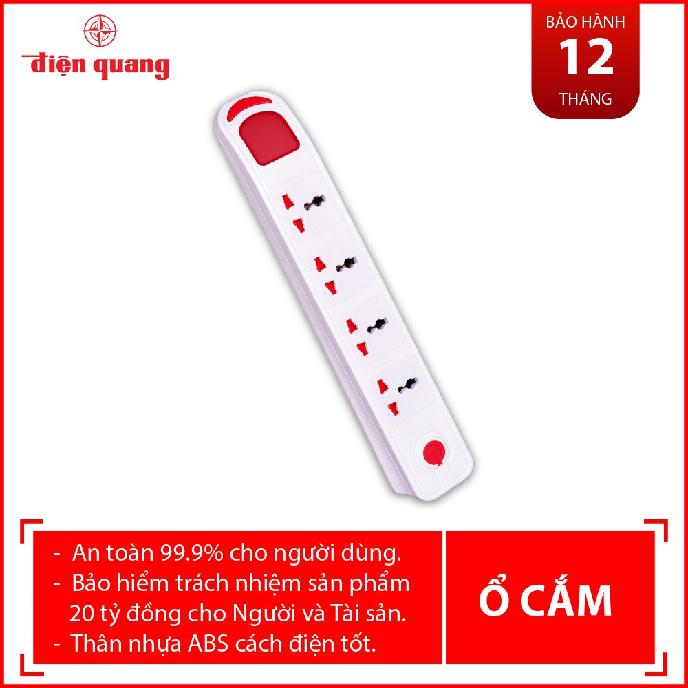 Ổ cắm Điện Quang ĐQ ESK DBW104 (Kiểu tàu siêu tốc, 4 lỗ 3 chấu, màu trắng)