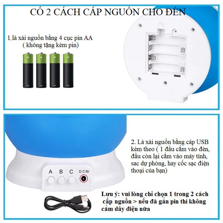 Bộ Đèn Xoay Led 7 Màu Họa Tiết Ánh Sao Vũ Trụ Nguồn 5V Hoặc 4 Viên Pin AA