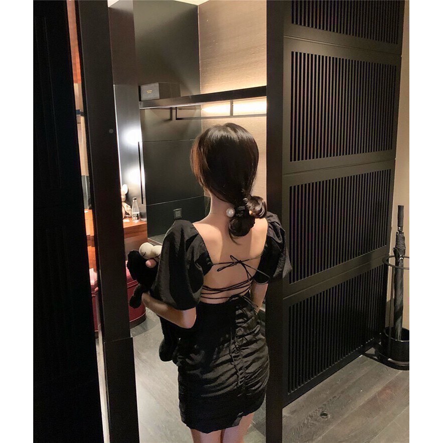 ĐẦM BODY ĐEN ĐAN LƯNG TAY BỒNG SANG CHÃNH DBD1309