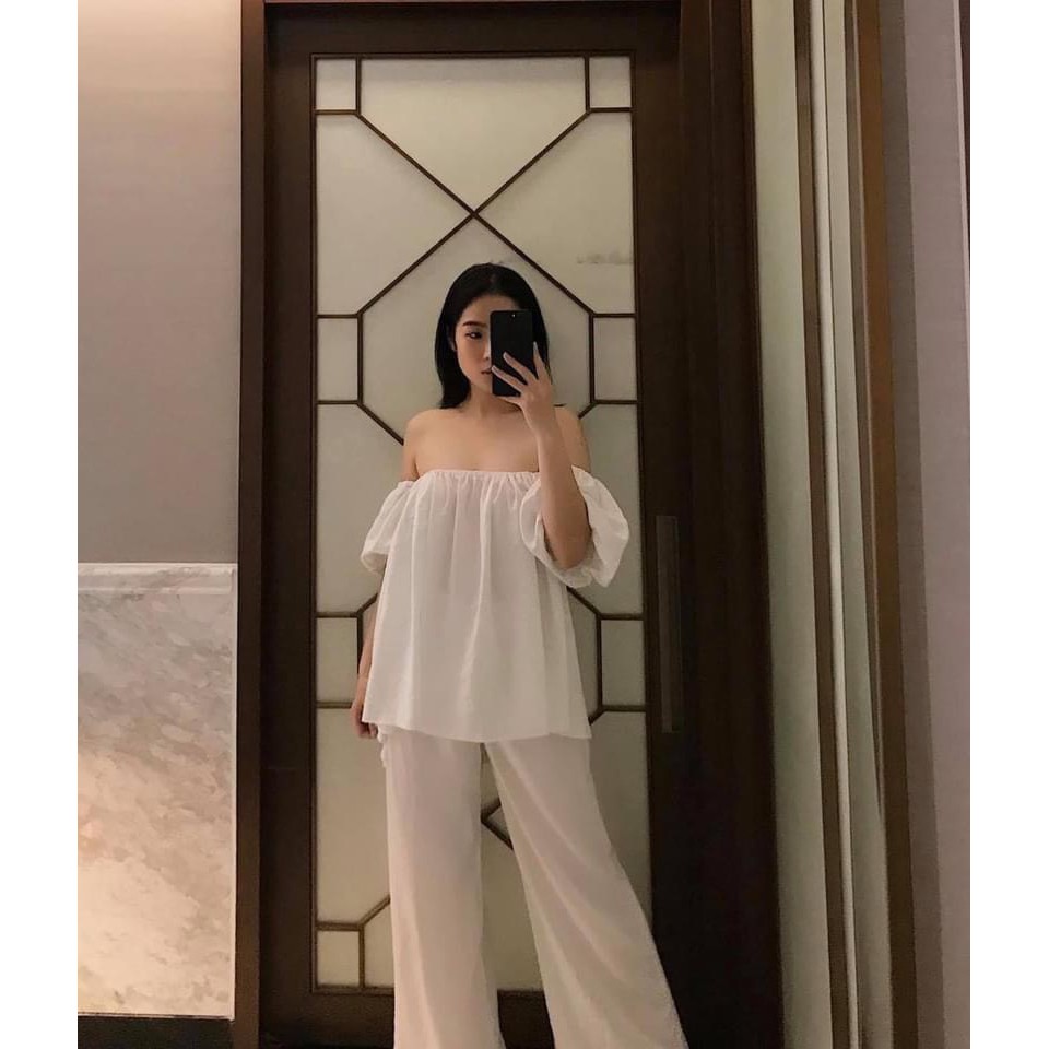 Set Trễ Vai Đi Biển Mix Quần Suông Ống Rộng | BigBuy360 - bigbuy360.vn