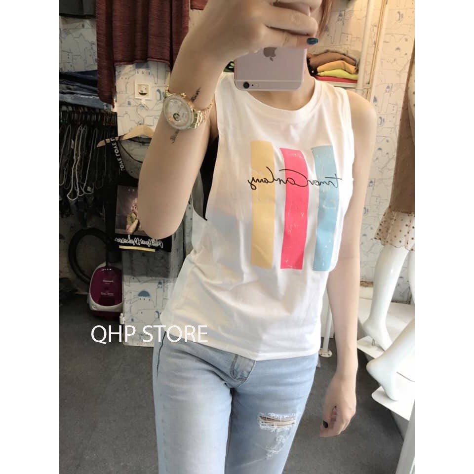 Áo Tanktop Chất Cotton Dày Dặn, In Hình Thời Trang (Tặng Kèm Áo Lót)