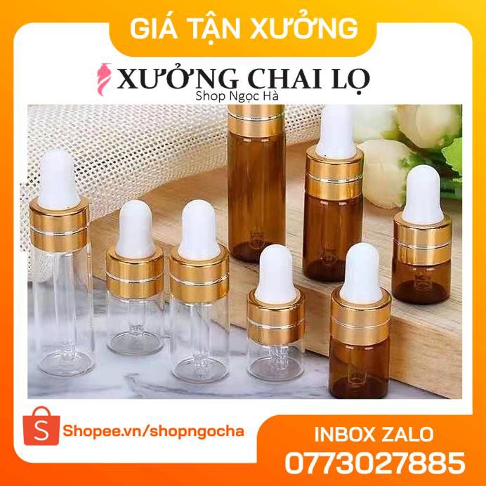 Lọ Chiết Serum ❤ GIÁ TẬN GỐC ❤ Lọ đựng tinh dầu thủy tinh mỏng bóp giọt Khoen Vàng 2ml/3ml/5ml chiết mỹ phẩm