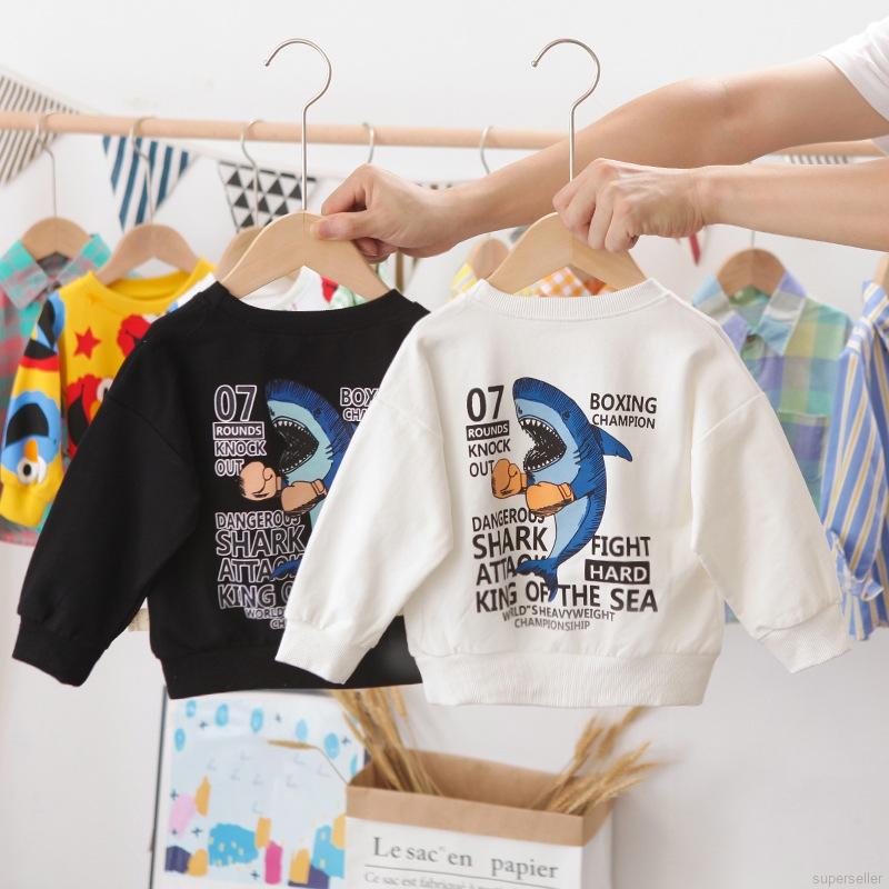 Áo sweater dài tay in hình cá mập hoạt hình thời trang dành cho các bé 0-5 tuổi