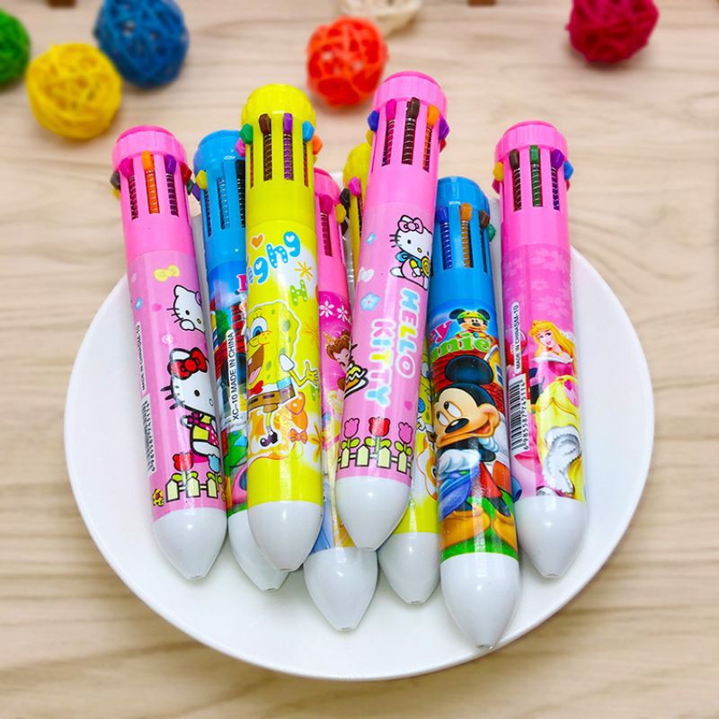 Bút bi 10 màu hoạt hình cho bé,,,