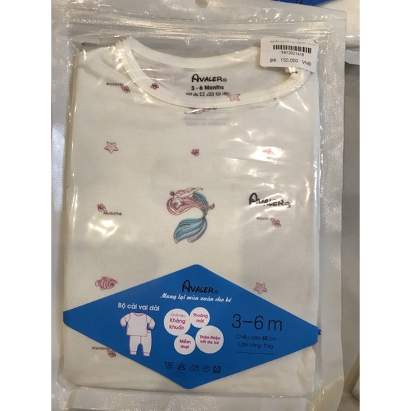 Bộ dài tay cài vai Avaler cho bé từ 3-9m