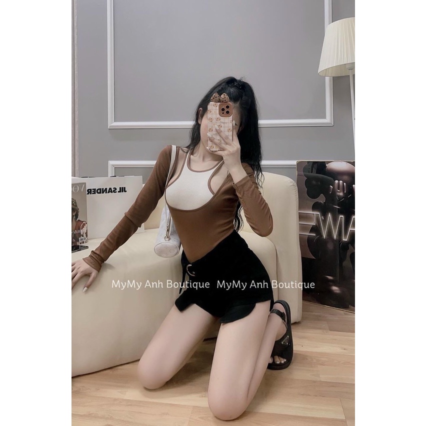 áo thun gân tay dài kiểu xẻ vai hot