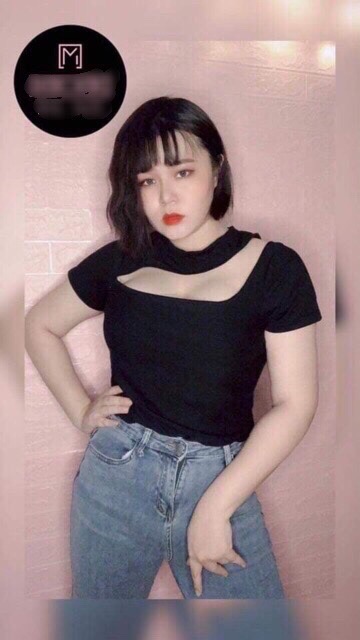 [Shop bigsize nữ ] Áo kiểu bigsize: Áo khoét ngực màu Đen/ Nâu (có mút ngực) size từ 60-85kg (3 size: L/XL/XXL)