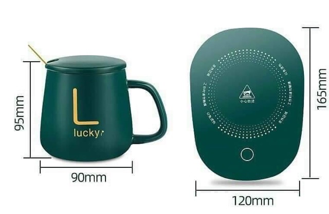 Bộ cốc và đế hâm nóng đồ uống bằng sứ lucky