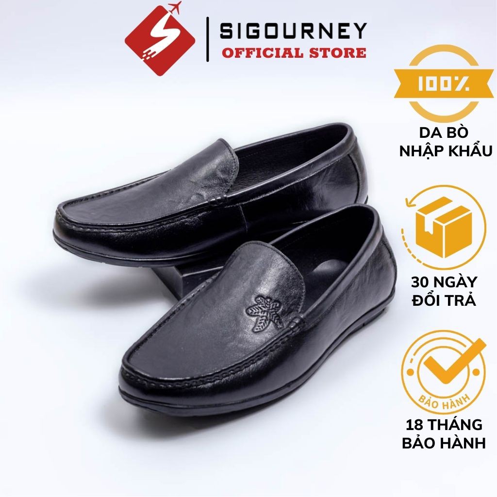 Giày lười nam đẹp dành cho dân văn phòng với da bò cao cấp SIGOURNEY SIG-19 màu đen