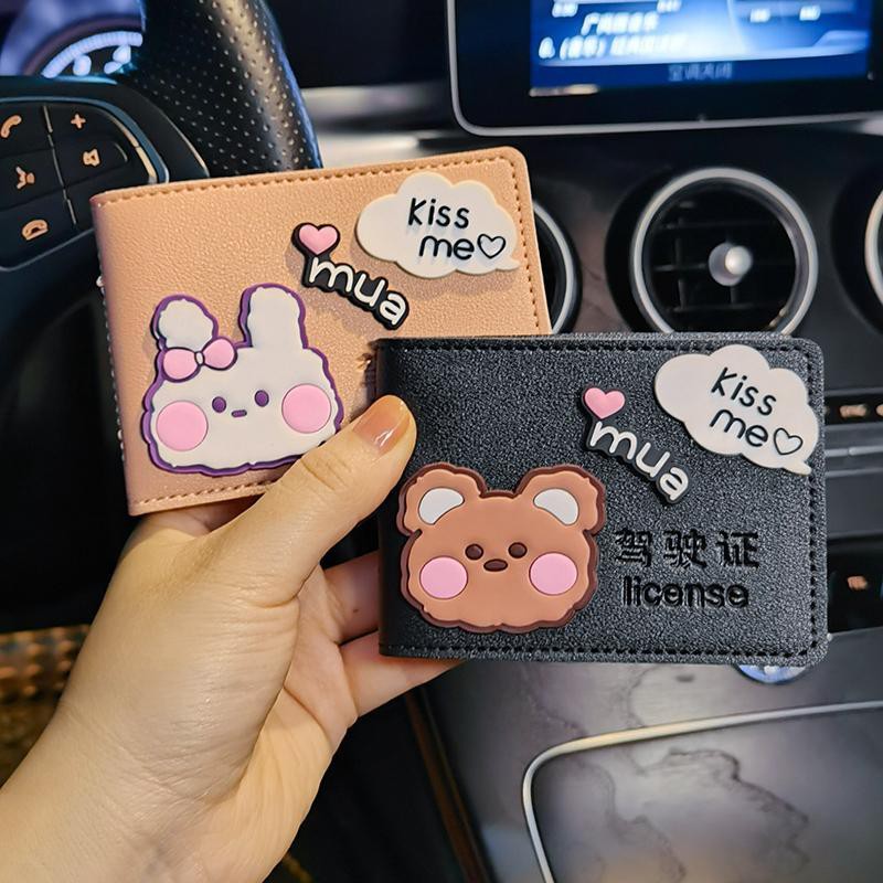 Ví da đựng bằng lái xe nhiều họa tiết tùy chọn phong cách đáng yêu hai trong một tiện dụng cho nữ