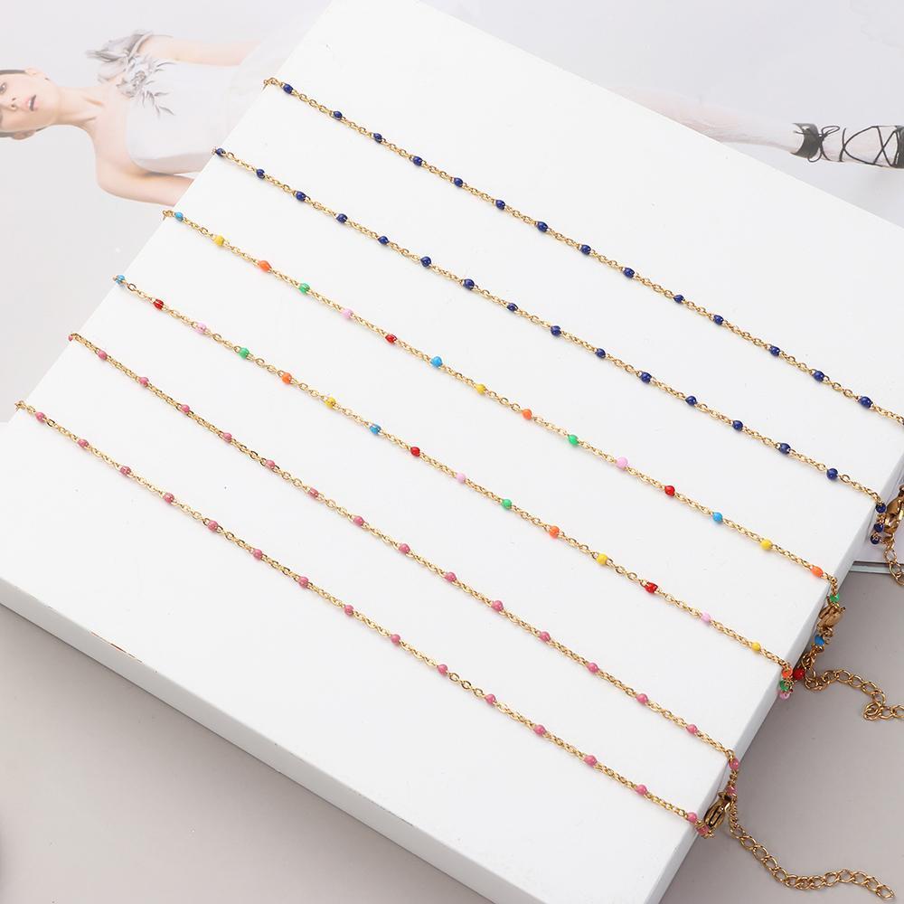 Dây Chuyền Tráng Men Thời Trang Cho Nữ|Vòng Đeo Tay Choker Bằng Thép Không Gỉ Màu Sắc Thời Trang