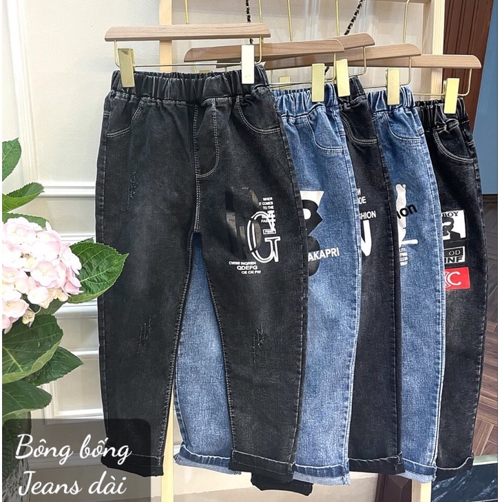 Quần bò/Jean cạp chun xước nhẹ cho bé trai size đại cồ từ 26-34kg