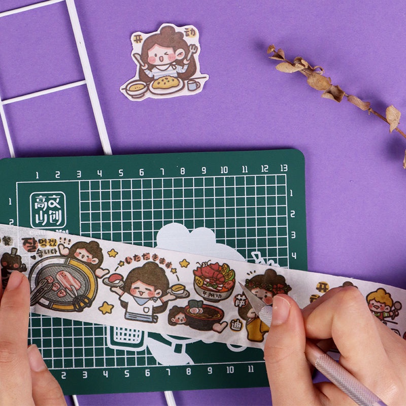 Set washi tape cô gái tóc nâu hộp 4 cuộn - 8 style - full box