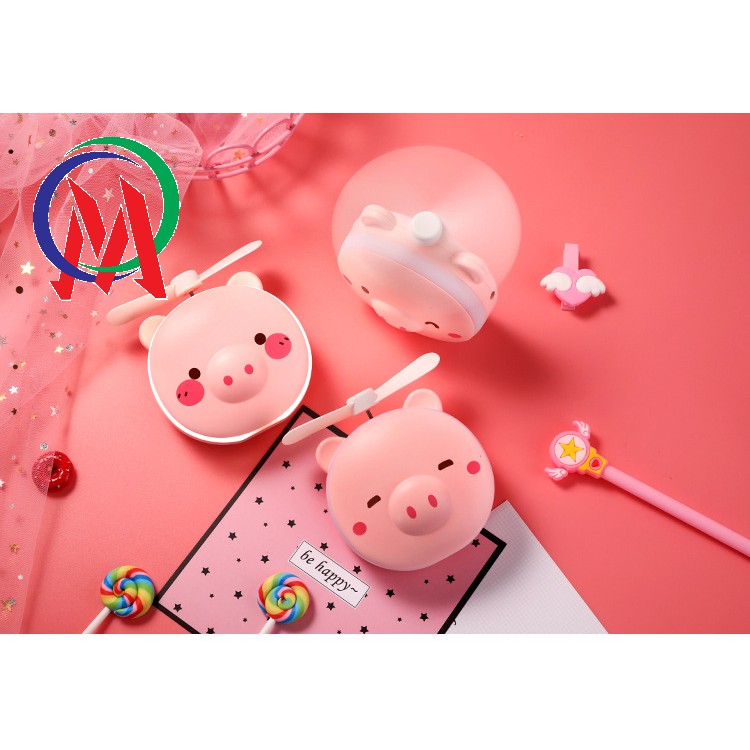 Quạt Gương Mini Hình Con Heo 3in1 Quạt Gương Đèn_Kute và Tiện Lợi