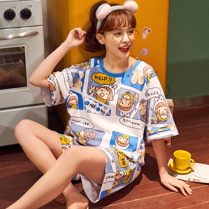Bộ Đồ Ngủ Cotton Ngắn Tay Họa Tiết Đáng Yêu Cho Nữ 2021 | BigBuy360 - bigbuy360.vn