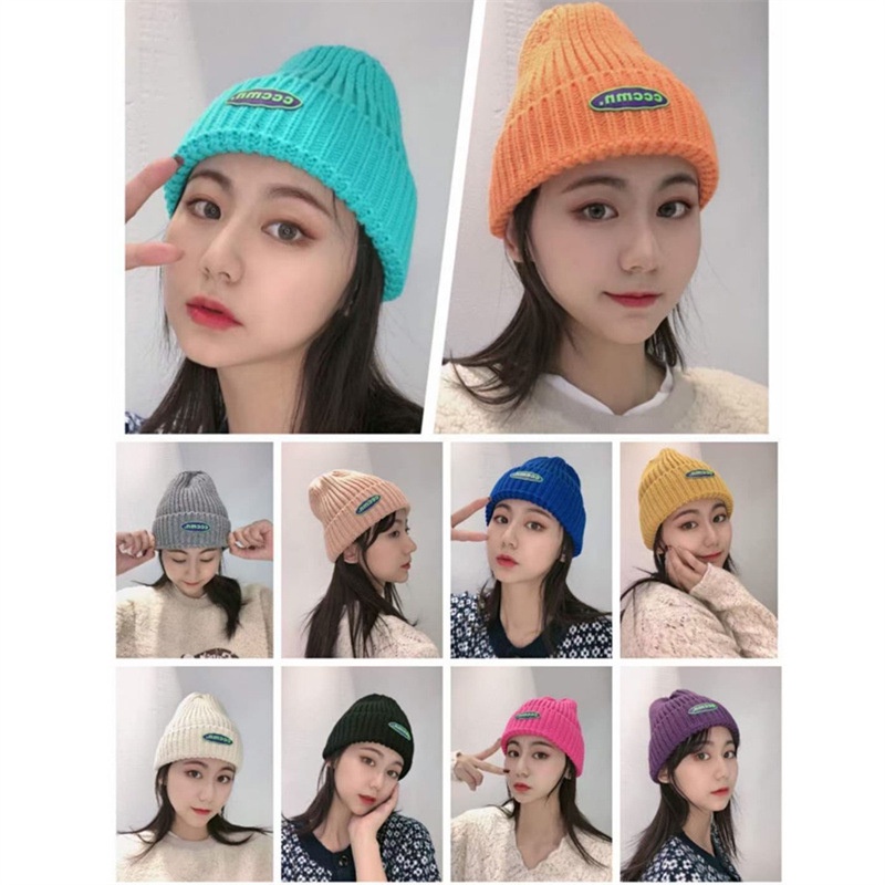 Mũ len giữ ấm bảo vệ tai màu sắc ngọt ngào xinh xắn cho nữ