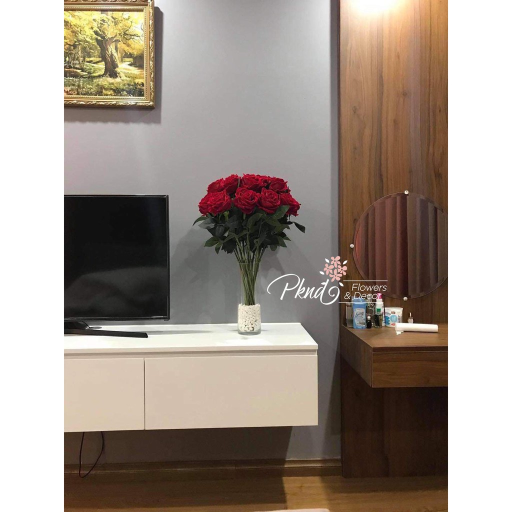 Bình hoa giả hồng nhung chất lụa cao cấp PKND FLOWER & DECOR BH90