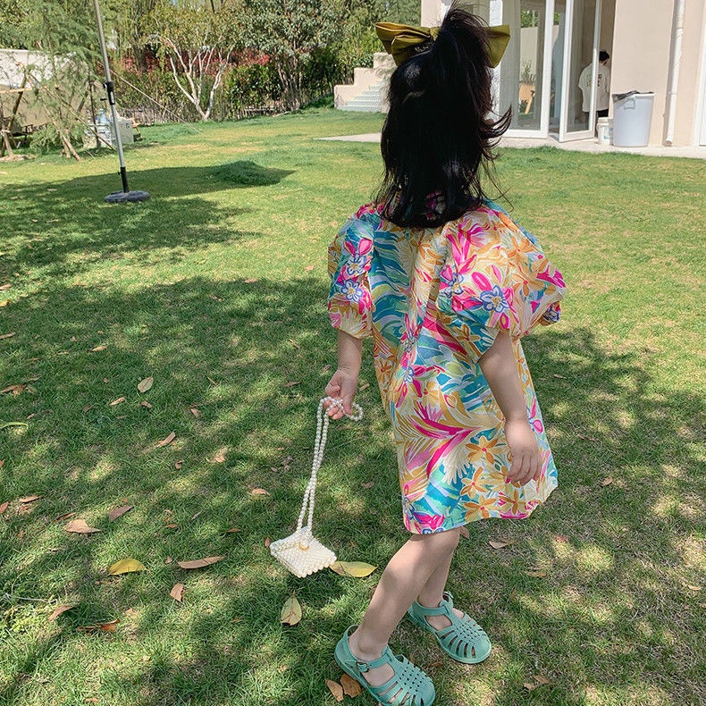 Đầm Công Chúa Mùa Hè Tay Phồng Bằng Cotton Phong Cách Phương Tây Thời Trang Mới Cho Bé Gái