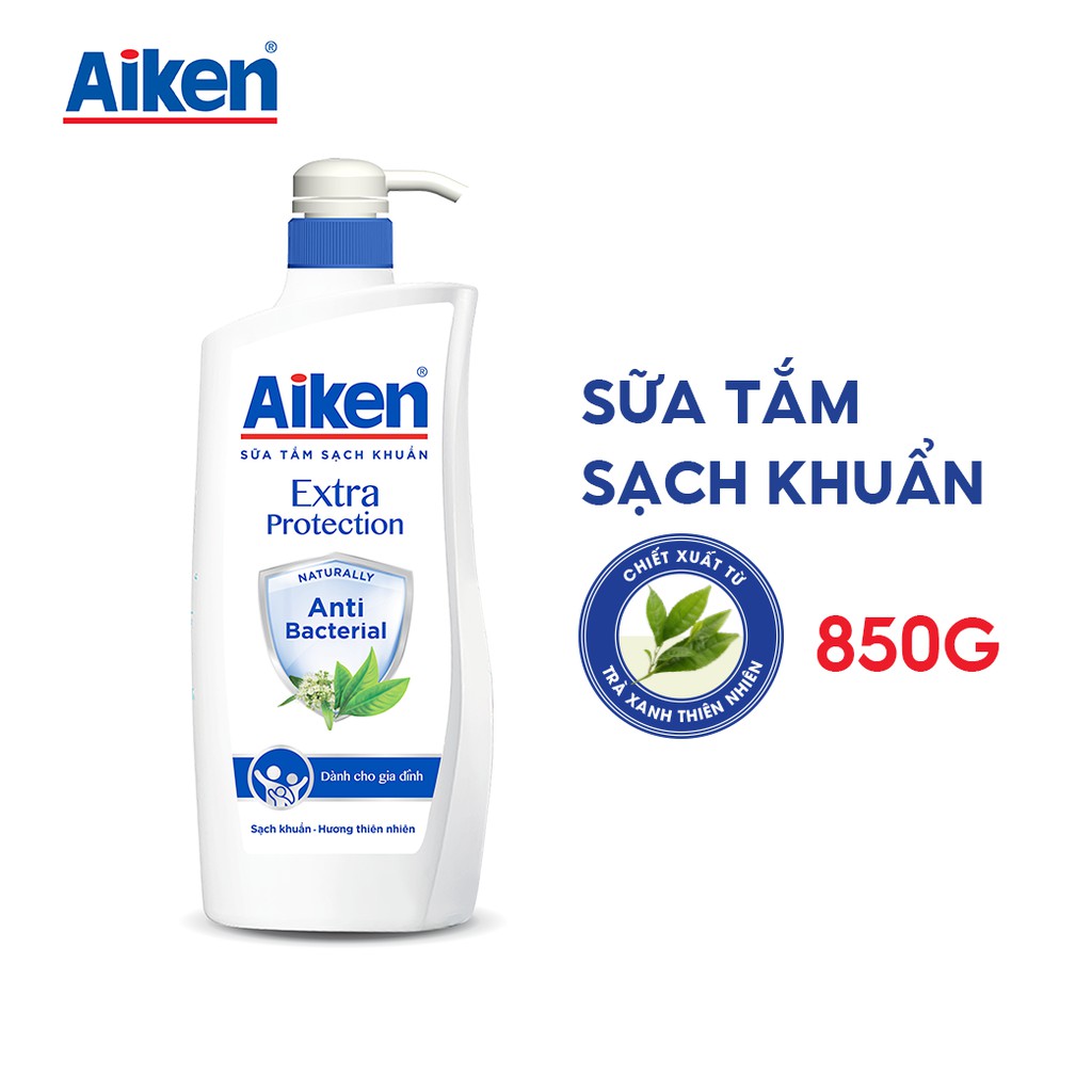 [Mã COSBDAG5 giảm 8% đơn 150k] Aiken Sữa tắm Sạch khuẩn Chiết Xuất Trà Xanh Thiên Nhiên 850g