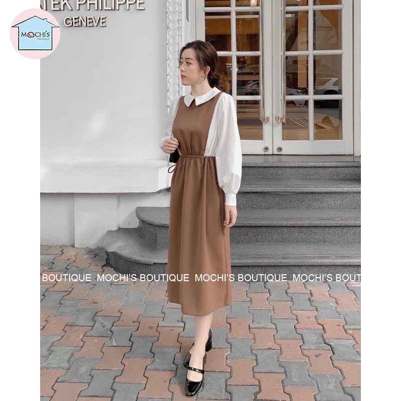 Váy đầm vintage tiểu thư dáng dài, mẫu váy đầm babydoll tay phồng cổ bẻ có dây rút eo điều chỉnh,kiểu dáng nhẹ nhàngM046 | BigBuy360 - bigbuy360.vn