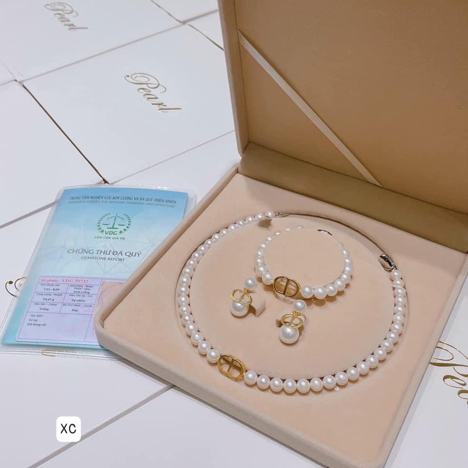 Sét 3 món dây chuyền , khuyên tai , lắc tay hạt trai  sang chảnh thanh lịch hot trent