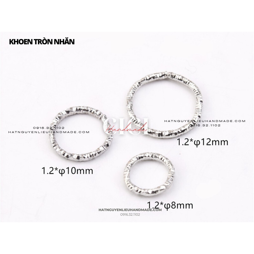 Túi 50c Khoen tròn nhăn mạ Cici Handmade hạt cườm nguyên liệu tự làm kẹp tóc, vòng tay, cài áo đính kết hạt đá DIY