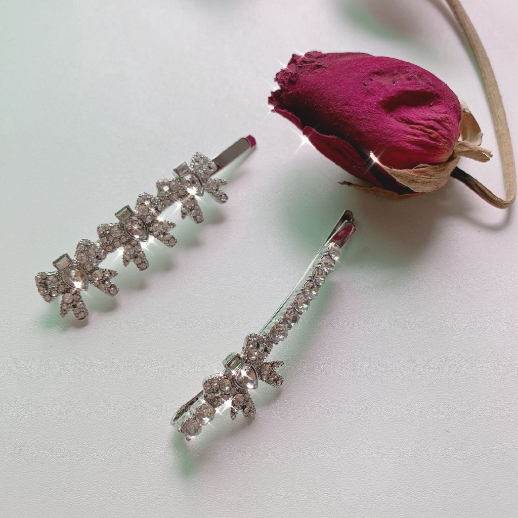 Kẹp tóc kiểu nơ đính đá phong cách Âu Mỹ ngọt ngào dễ thương