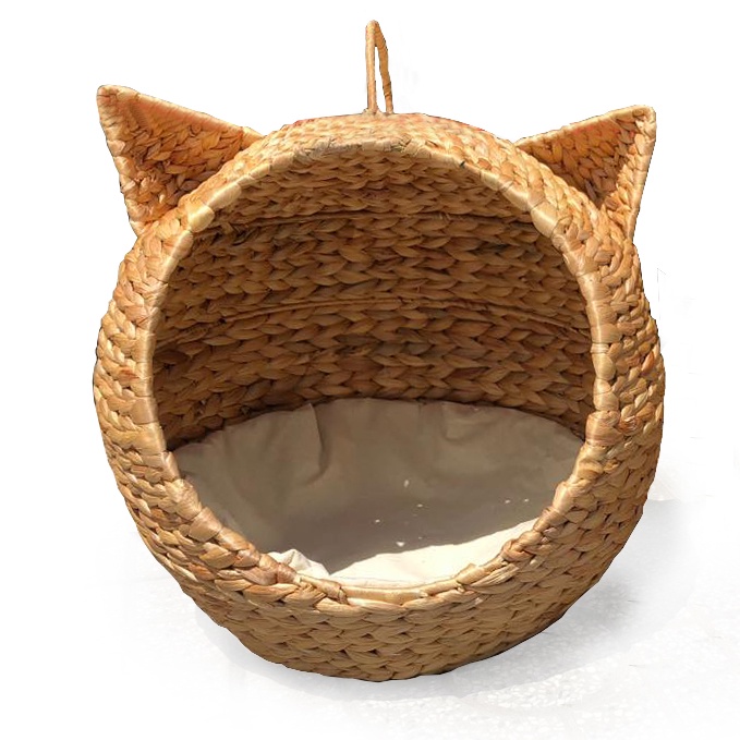 Nhà ổ mèo lục bình cho thú cưng Pii Home - khung thép đan lục bình kèm đệm lót