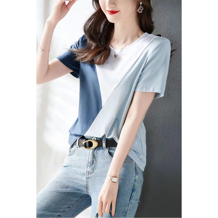 Áo Thun Nữ Ngắn Tay Phối Màu Tương Phản Thời Trang Mùa Hè C9186 Lên Đến 40-80KG