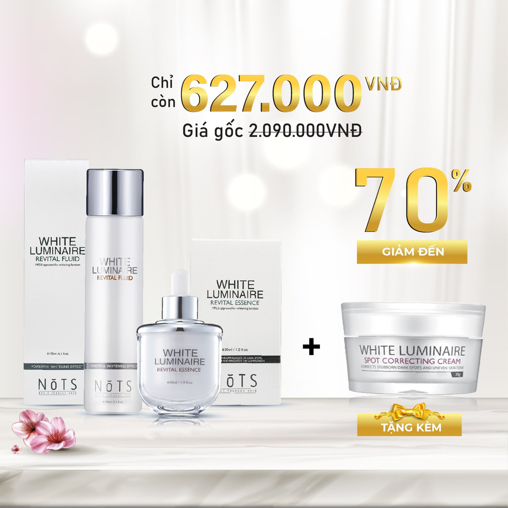 CỰC SỐC GIẢM ĐẾN 70% SET NƯỚC THẦN VÀ SERUM DƯỠNG TRẮNG DA NOTS WHITE LUMINAIRE. TẶNG KEM DƯỠNG THẦN THÁNH SIÊU ĐỈNH