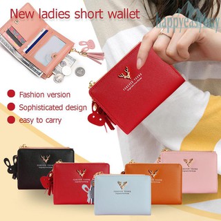 Ví da mềm gập đôi in hình hươu dễ thương cho nữ