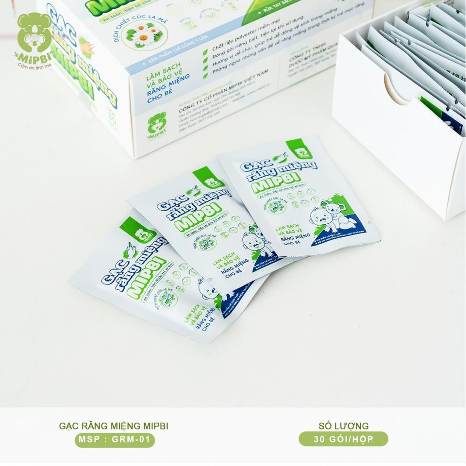 Gạc răng miệng Mipbi hộp 30 gói Rơ lưỡi Mipbi an toàn tiện lợi cho trẻ sơ sinh