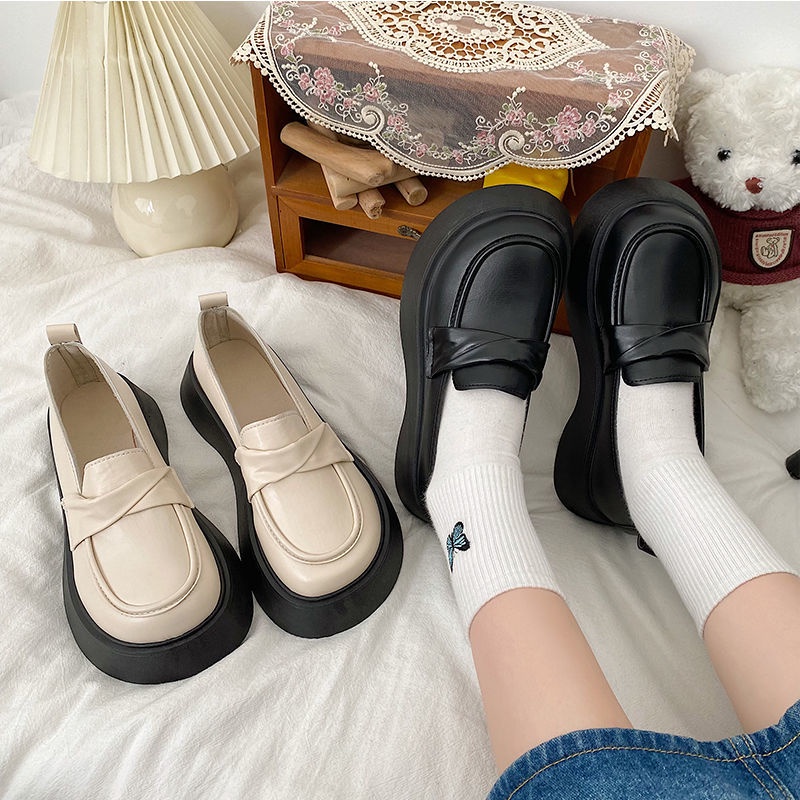 Giày Lười Da Đế Dày Phong Cách Anh Quốc Thời Trang Cho Nữ