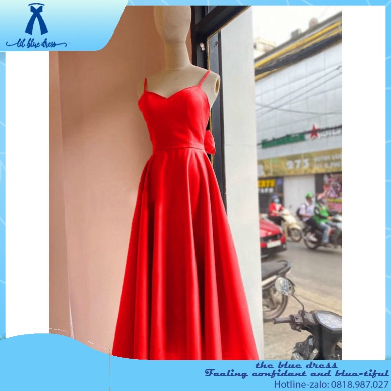 ✨QUẢNG CHÂU✨🔥FREESHIP🔥 Đầm xoè dự tiệc 2 dây hơ lưng cột nơ siêu yêu THE BLUE DRESS - size M/L (kèm ảnh/video thật)