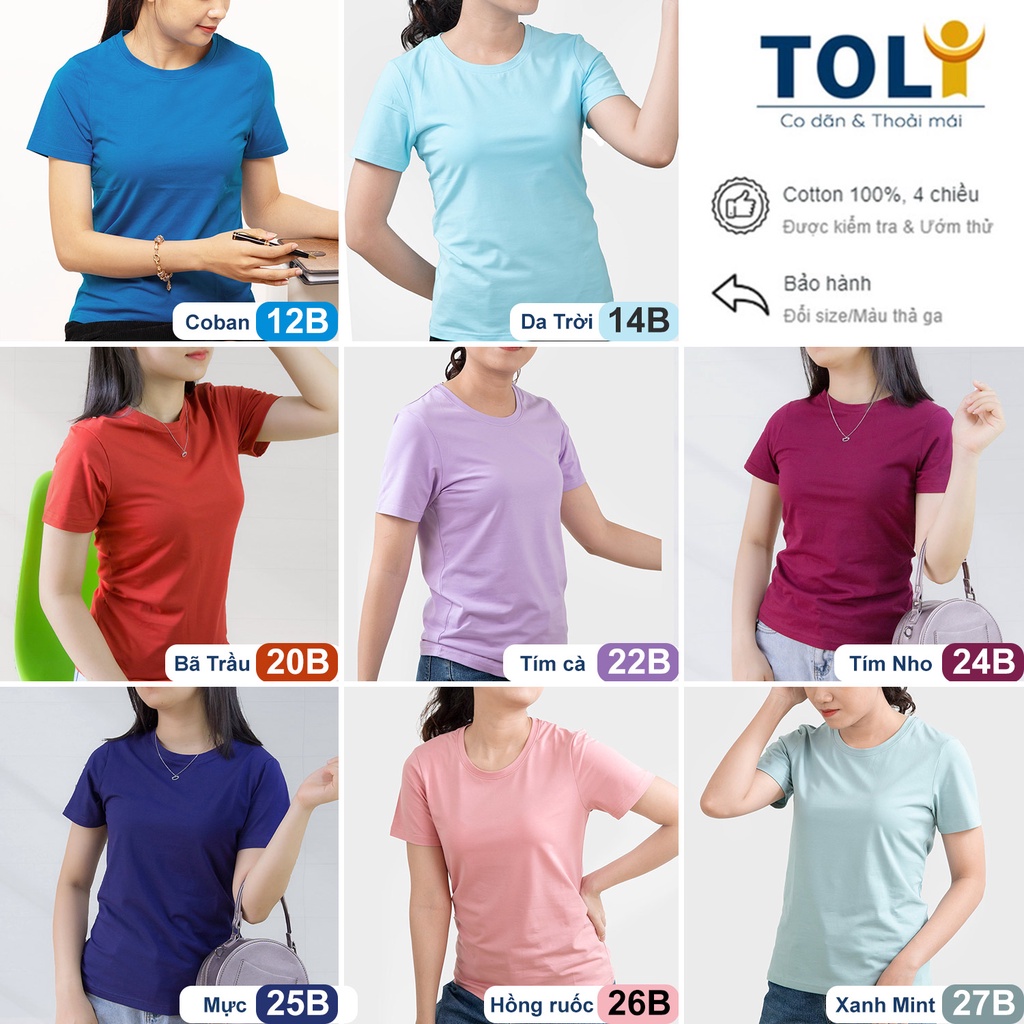 Áo thun nữ cổ tròn TOLI, chất cotton 4 chiều mềm mịn, co dãn, form suông cơ bản, sọc ngang 1cm [NHIỀU MÀU]