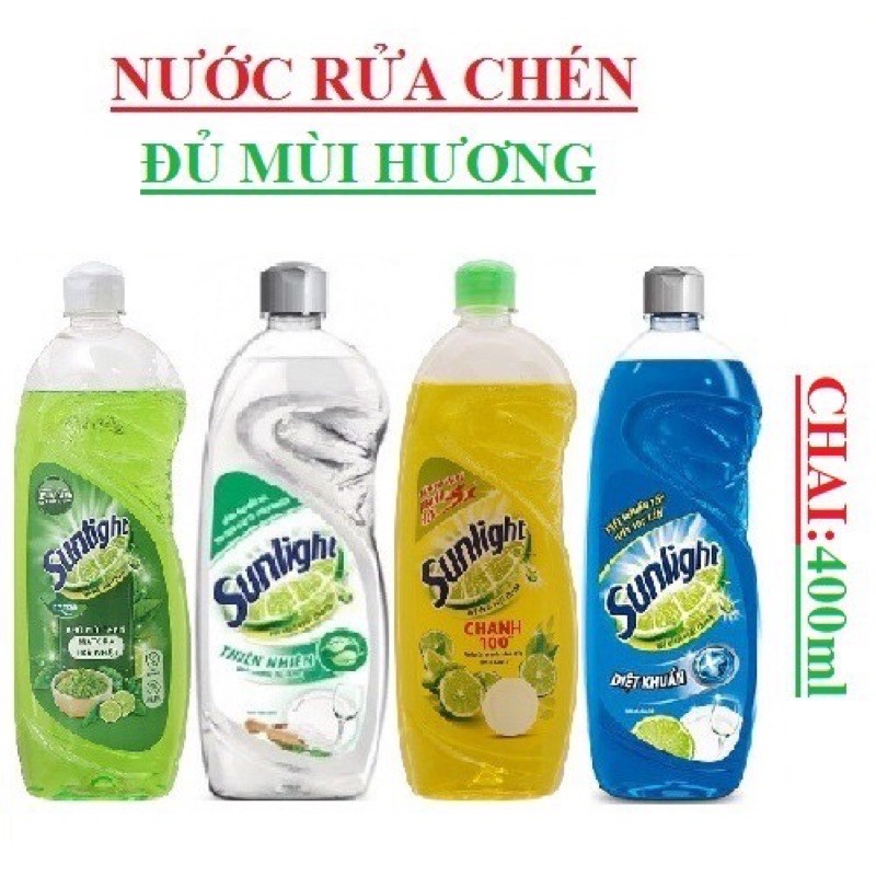 Nước rửa chén Sunlight chai 400ml ( chanh - thiên nhiên - trà xanh )